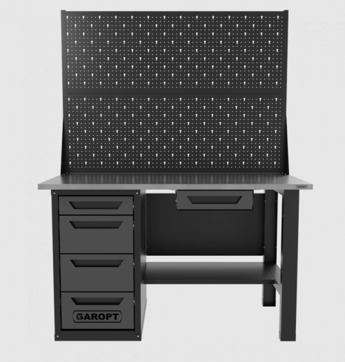 Верстак однотумбовый 4 ящика с двумя экранами и ящиком, серый 1400*700 Garopt, GT1400STY1Y4PP2.grey