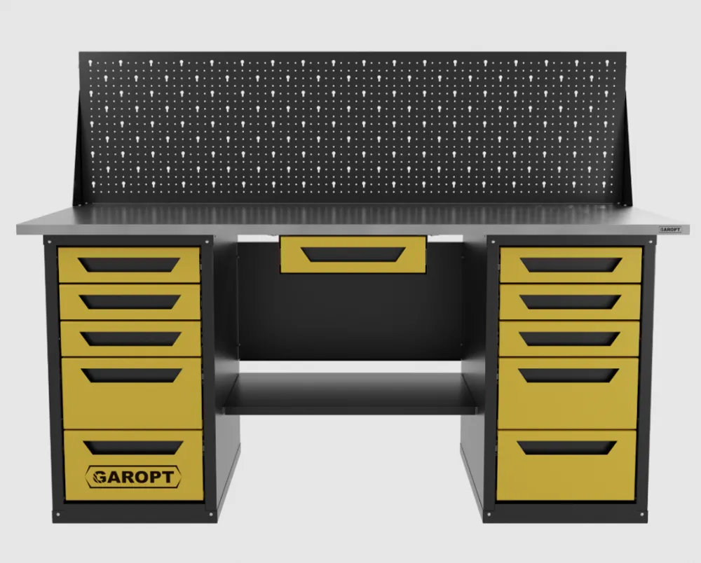 Верстак двухтумбовый 5 ящиков /5 ящиков с экраном и ящиком, 1800*700 желтый GAROPT, GT1800Y1Y5Y5PP.yell