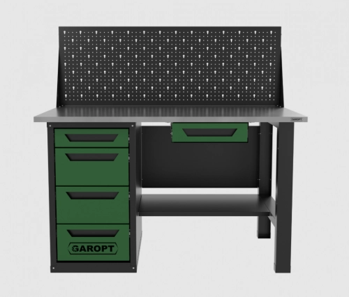 Верстак однотумбовый 4 ящика с экраном и ящиком, зеленый 1400*700 Garopt, GT1400STY1Y4PP.green