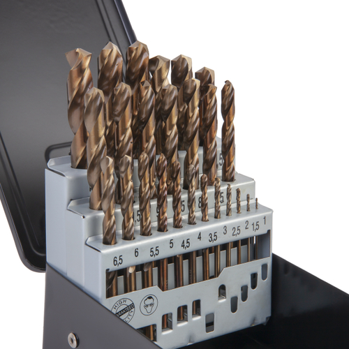 WDK-DC25 Набор сверл по металлу 1-13 мм, шаг 0,5 мм, HSS-Co, 25 предметов, металлический кейс