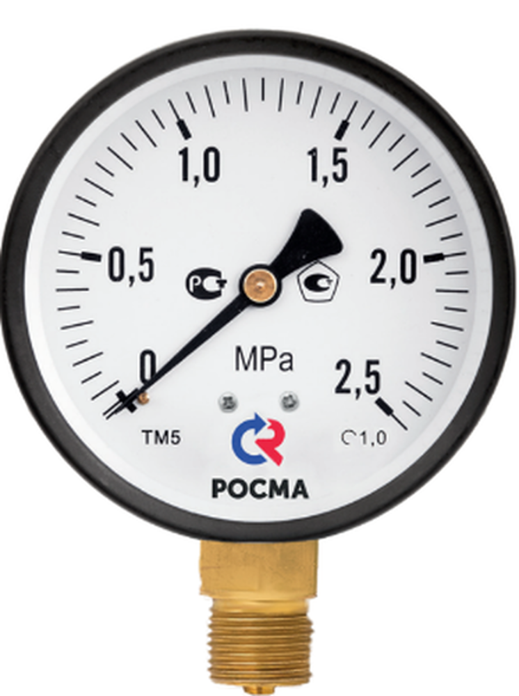 Манометр радиальный Росма ТМ51G-GG Ру6, шкала от G-6 кгс/см2, корпус 1GG мм, присоединение М2Gх1.5