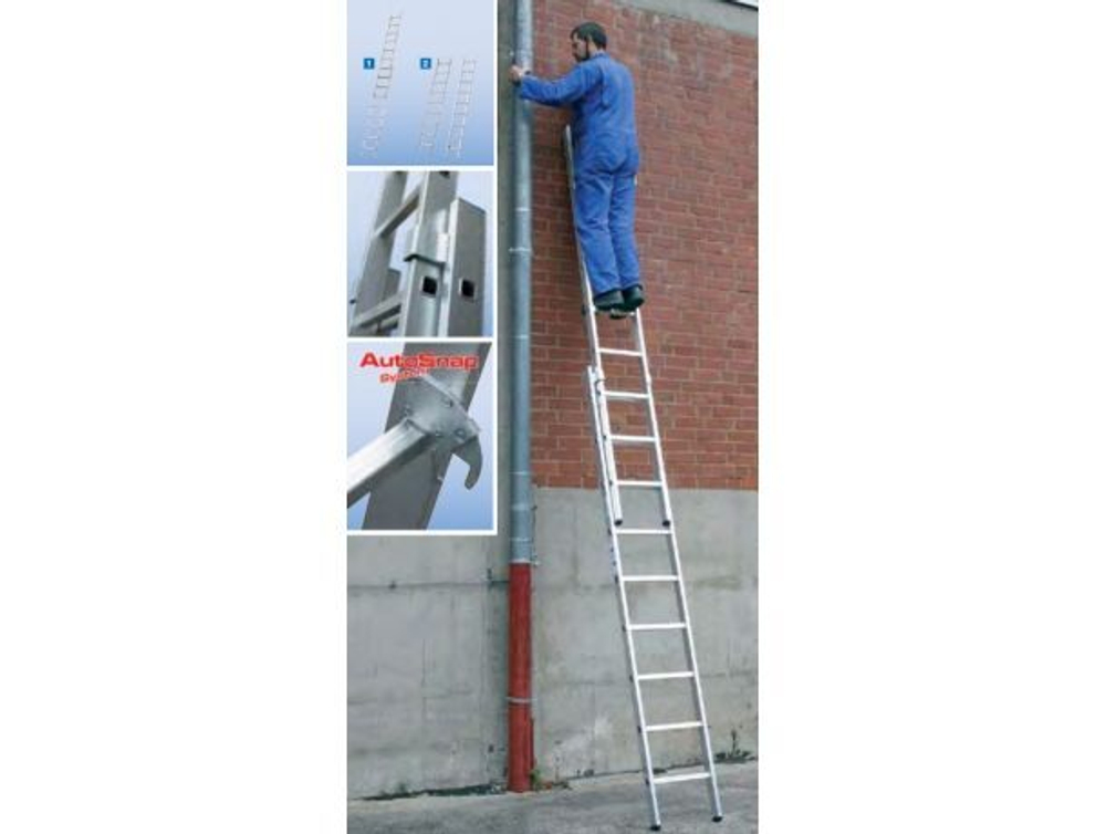 Двухсекционная выдвижная телескопическая лестница STABILO, 2 х 18 перекладин