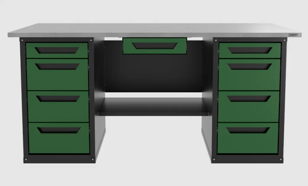 Верстак с ящиком двухтумбовый 4 ящиков /4 ящиков, зеленый 1800*700 GAROPT, GT1800Y1Y4Y4.green