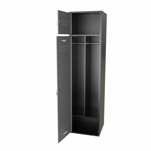 Шкаф для раздевалок GT205SHP.BLUE (500мм х 500мм х 1936мм) СИНИЙ . Секция для обуви, двойная секция для курток с перекладиной под вешалки, верхняя антресоль с отдельным замком для головных уборов и сумок (3)