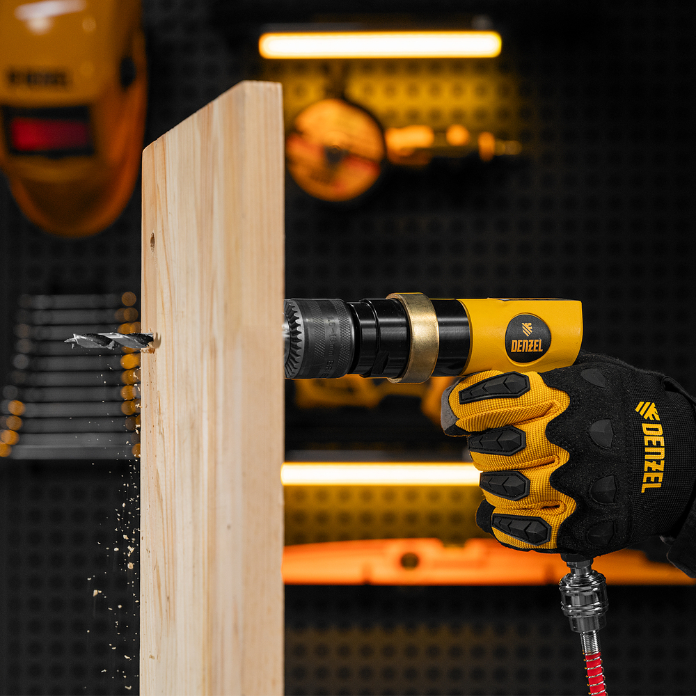 Пневматическая дрель PD500, 500 об/мин, 114 л/мин, 13 мм Denzel