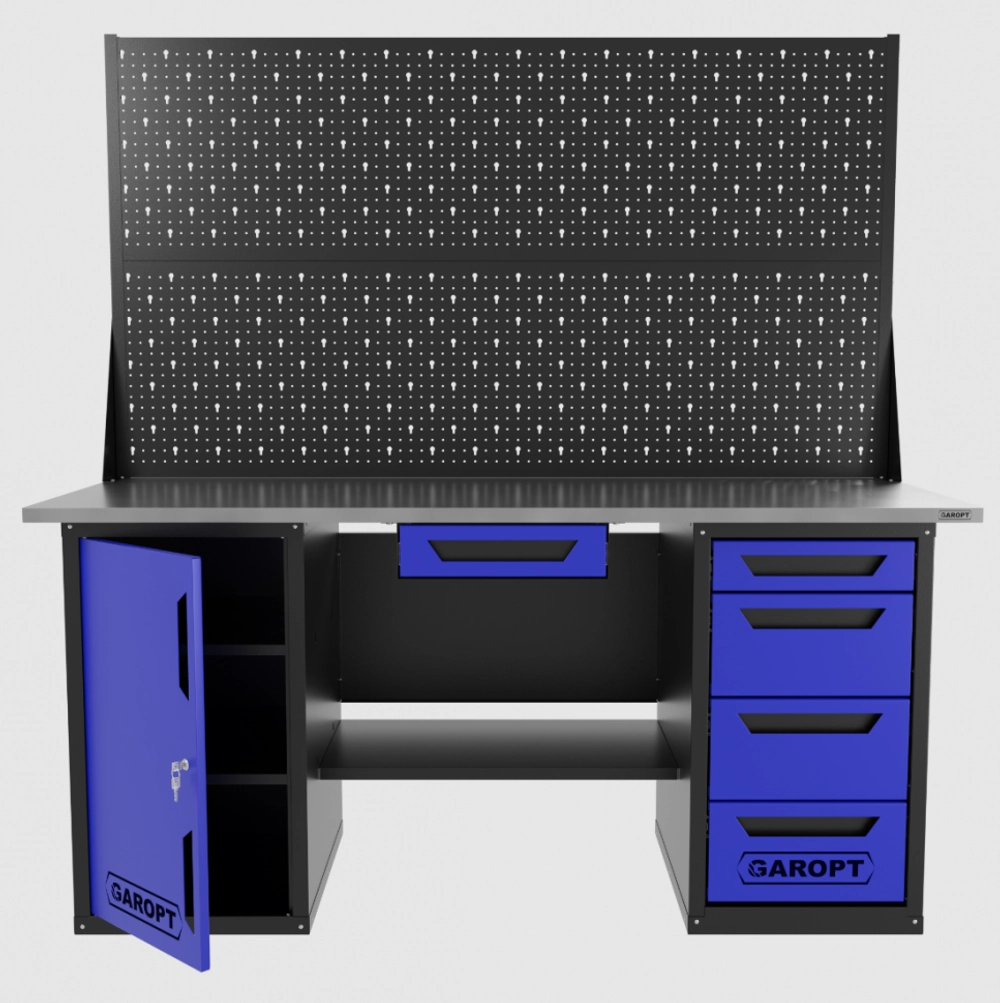 Верстак двухтумбовый дверь/4 ящиков с двумя экранами и ящиком, синий 1800*700 Garopt, GT1800DY1Y4PP2.blue