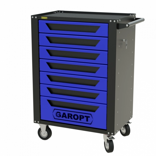 Тележка инструментальная Garopt 7 ящиков СИНЯЯ, центральный замок, увеличенные колеса, доводчики, GAROPT Серия "High", высота 1040мм