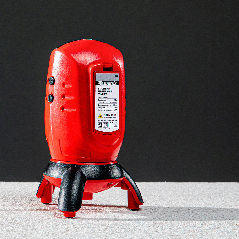 Лазерный уровень ML01T, дальность 10 м, точность ± 0,5 мм, / 1 м, длина волны 650 нм, проекция 1 вертикальная 1 горизонтальная плоскость, резьба под штатив 5/8", штатив в комплекте Matrix
