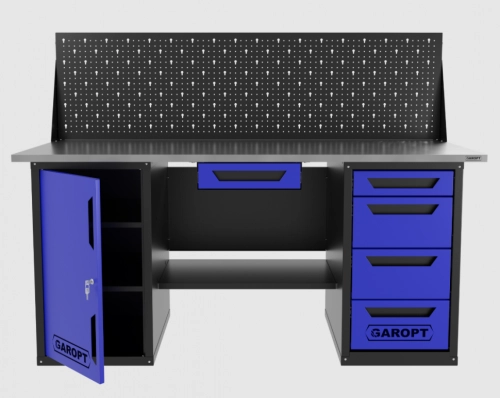Верстак двухтумбовый дверь/4 ящиков с экраном и ящиком, синий 1800*700 Garopt, GT1800DY1Y4PP.blue