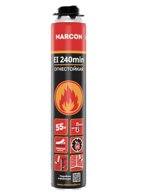 Пена огнестойкая монтажная MARCON PRO EI 240 min всесезонная -10 +35 ºС 900 гр, 1000 мл
