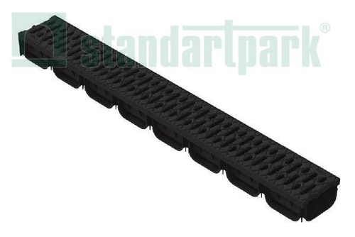 Лоток водоотводный S'park 2 пластиковый DN100 h70 с решеткой щелевой пластиковой кл. А15 (комплект черный)