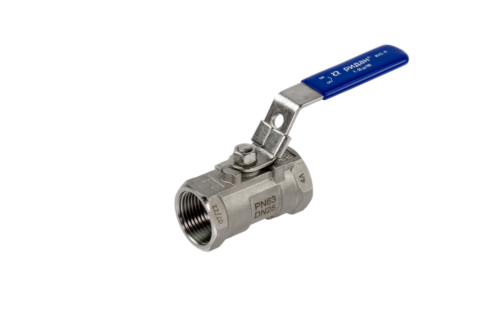 Ридан BVS-R 082X4607R — Шаровый кран резьбовой DN50 PN63, с рукояткой, корпус — коррозионностойкая сталь, шар — коррозионностойкая сталь AISI316; уплотнение по шару R-PTFE (15% C)