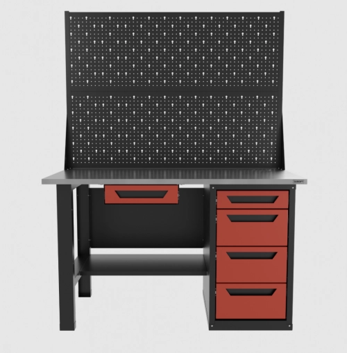 Верстак однотумбовый 4 ящика с ящиком и двумя экранами, красный 1400*700 Garopt, GT1400STY1Y4PP2.red
