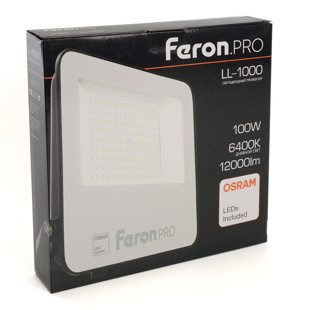 Светодиодный прожектор Feron.PRO LL-1000 IP65 100W 6400K черный 41541
