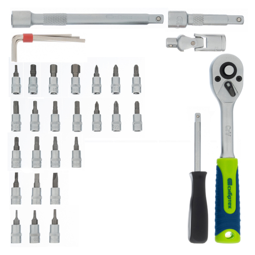 Набор инструментов, 1/4", пластиковый кейс 56 предметов// Сибртех