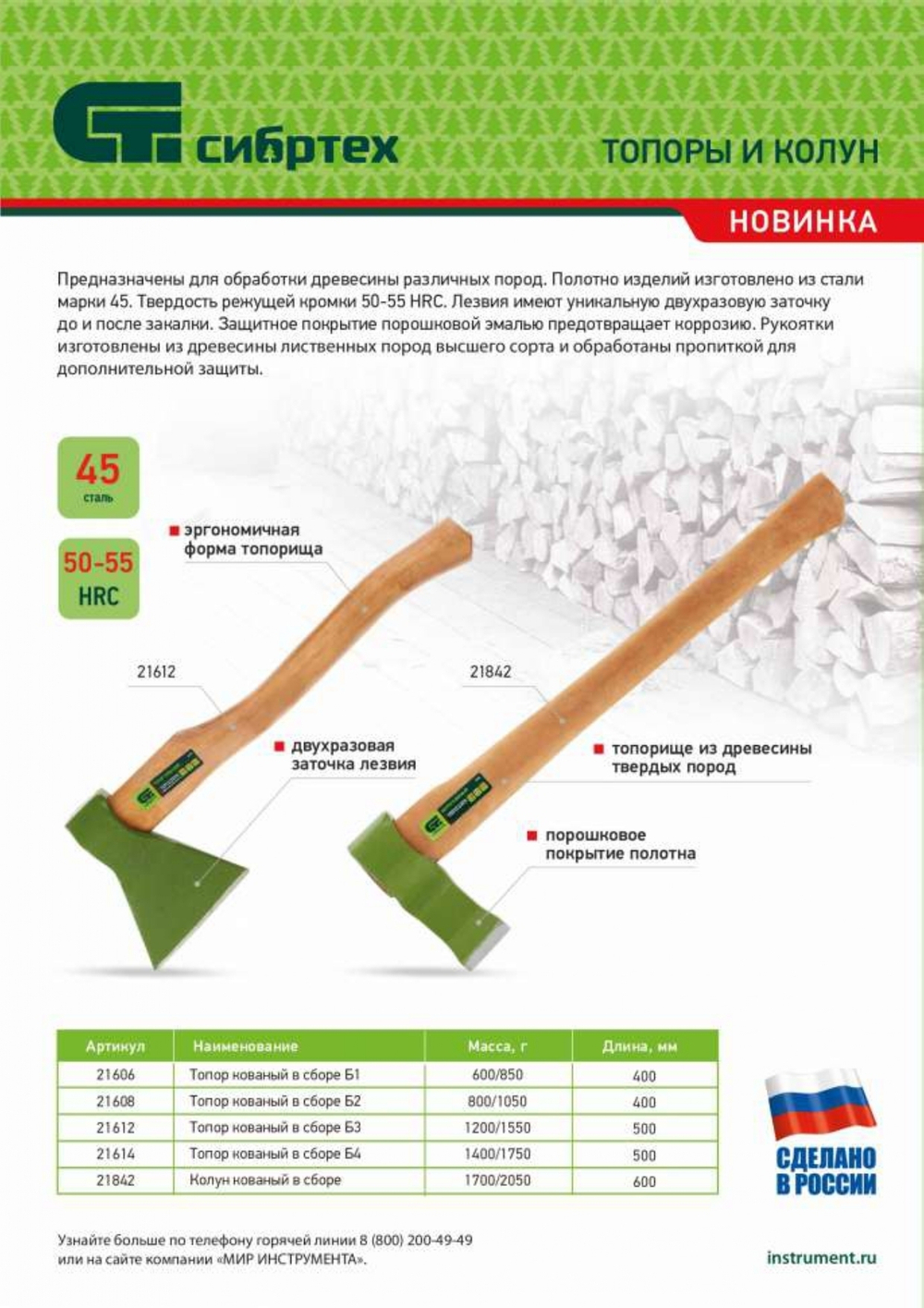 Топор кованный, в сборе, 600/850 г, деревянное топорище, 400 мм, Б1 Сибртех