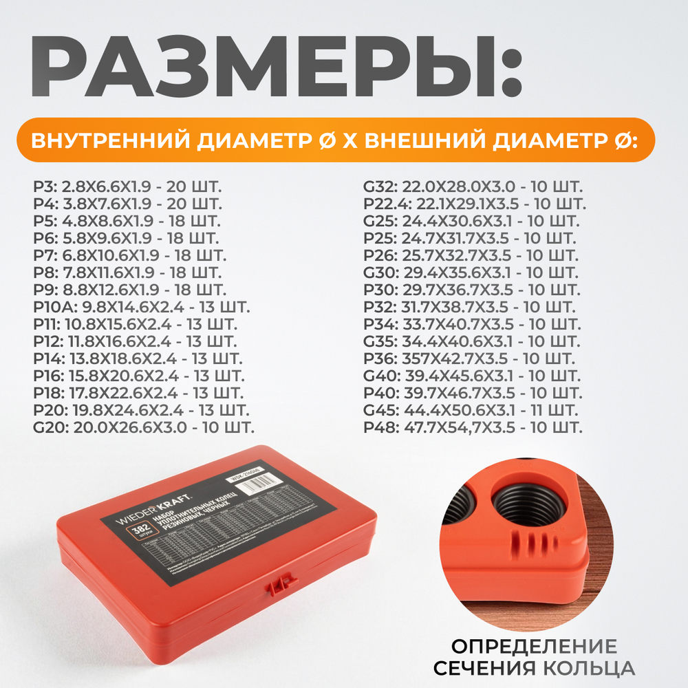 WDK-214046 Набор уплотнительных колец резиновых, черных, 382 шт