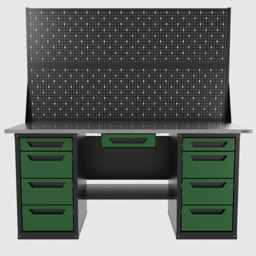 Верстак двухтумбовый 4 ящиков /4 ящиков с двумя экранами и ящиком, зеленый 1800*700 GAROPT, GT1800Y1Y4Y4PP2.green