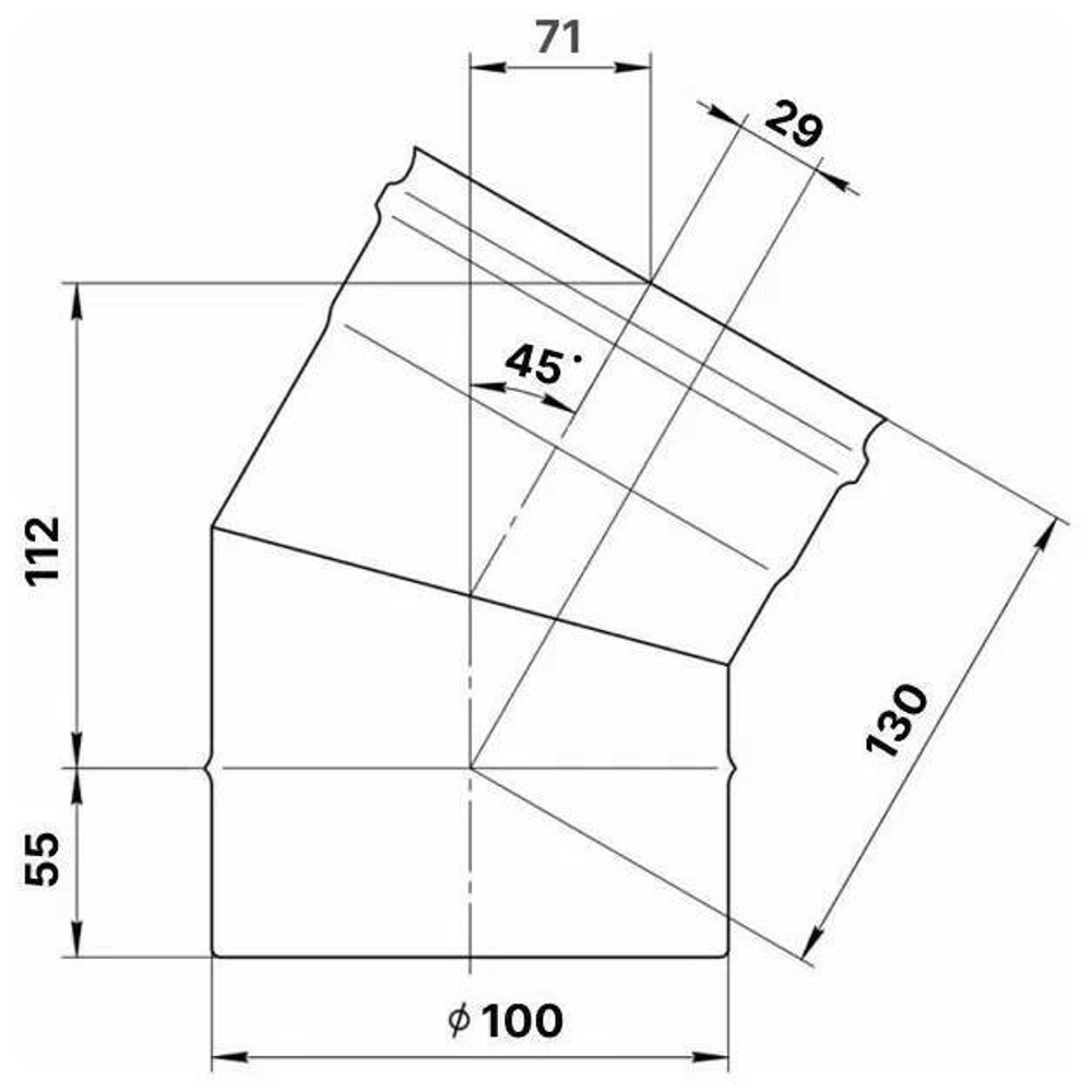 Колено Феррум угол 135° нержавеющее (430/0,5 мм) ф100