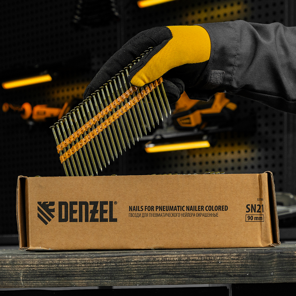 Гвозди для пнев. нейлера (крашен.) длина - 90 мм, диам. - 3,05 мм, 2000 шт. Denzel