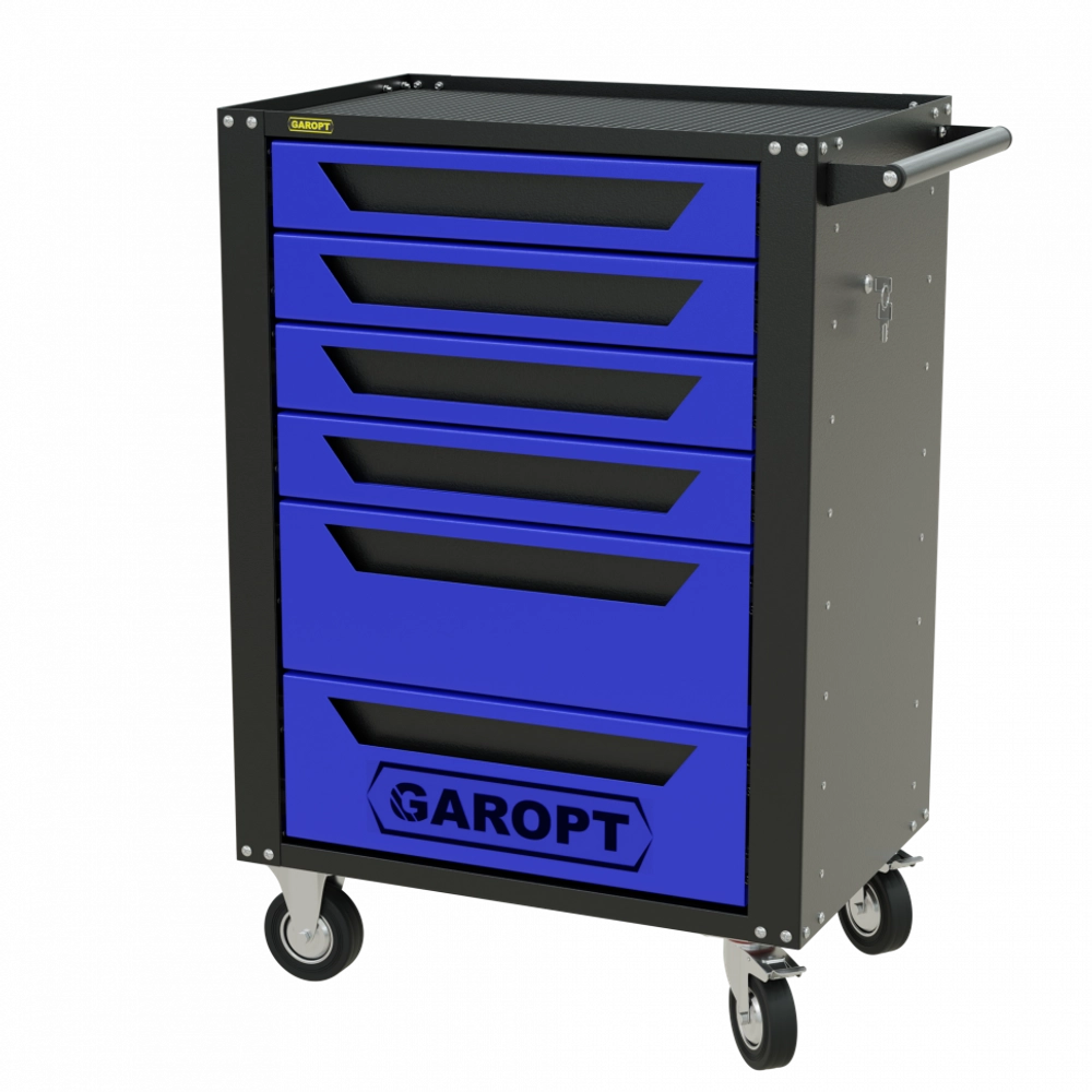 Тележка инструментальная Garopt 6 ящиков СИНЯЯ, центральный замок, увеличенные колеса, доводчики, GAROPT Серия "High", высота 1040мм