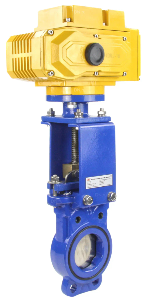 Задвижка шиберная ножевая DN.ru GVKN1331N-2W-Fb-ISO Ду80 Ру10 межфланцевая, с невыдвижным шпинделем, корпус - чугун GGG-40, уплотнение - NBR, с электроприводом DN.ru MT-N-010EM-О1-380AC-У1 380В