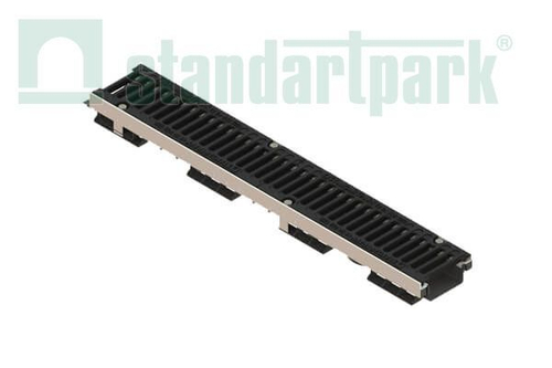 Лоток водоотводный PolyMax Drive DN100 h76 пластиковый с решеткой щелевой чугунной ВЧ кл.С (комплект)