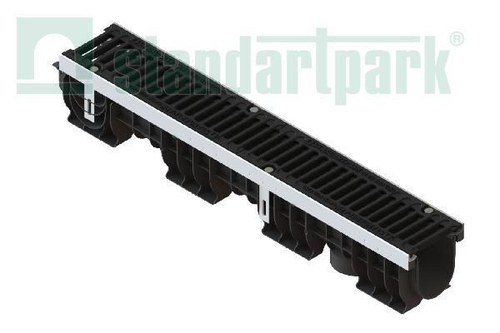 Лоток водоотводный PolyMax Drive DN100 h170 пластиковый с решеткой щелевой чугунной ВЧ кл.С (комплект)