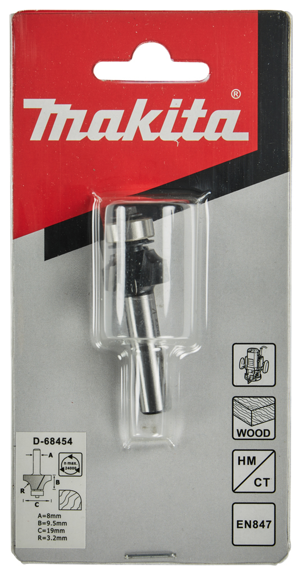 Кромочная калевочная фреза 3.2R, 19х9.5, S8, 2T Makita D-68454