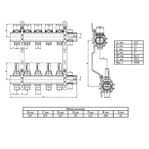 Группа коллекторная с расходомерами 3 отвода 1"в/в x ¾"ек Valtec VTc.596.EMNX.0603