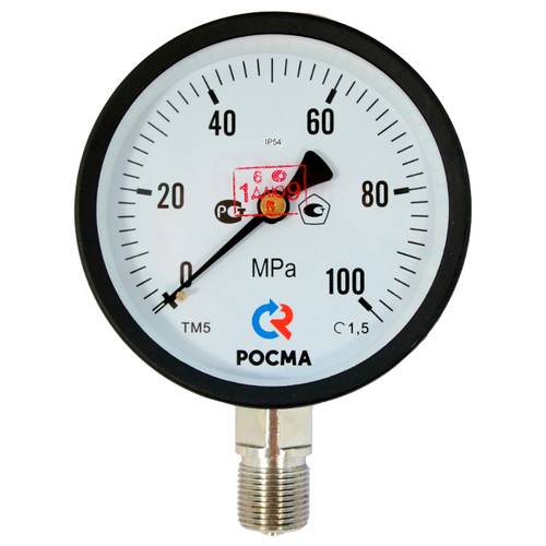 Манометр радиальный Росма ТМ-51GР.GG IP54 (G-1GGМПа) М2Gх1.5 1.5 общетехнический специального исполнения, 1GGмм, тип - ТМ-51GР, радиальное присоединение, шкала (G-1GGМПа), резьба М2Gх1.5, класс точности 1.5