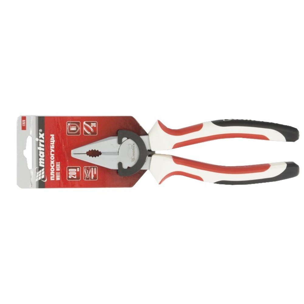 Плоскогубцы WHite Nickel, 200 мм, никелированные, трехкомпонентные рукоятки Matrix