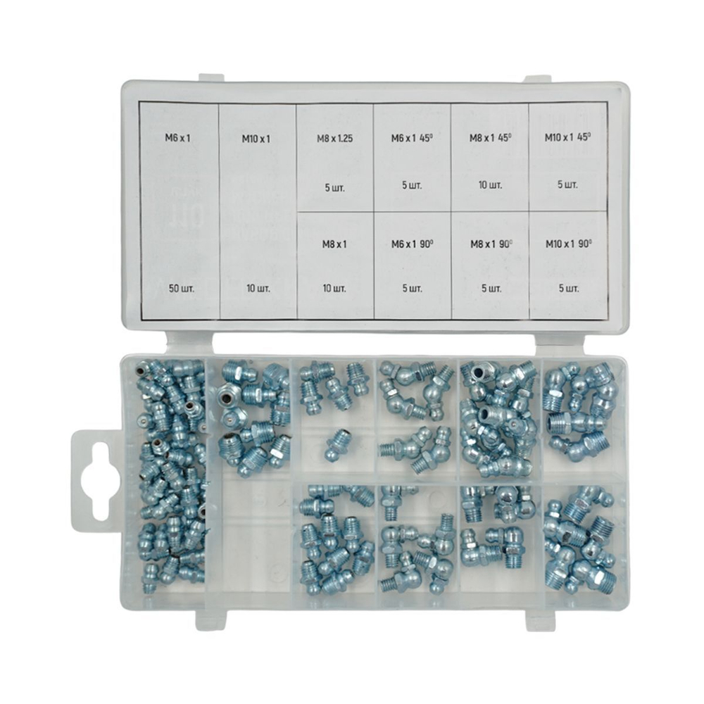 WDK-214053 Набор фитингов для пресс-масленок, металл.ниппель, 110 шт