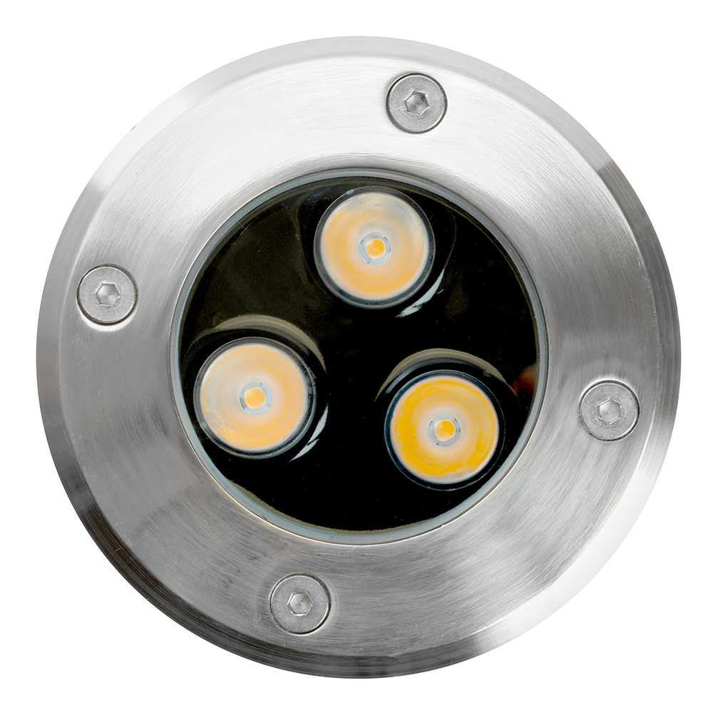 Светодиодный светильник тротуарный (грунтовый) Feron SP2801, 3W, AC12-24, низковольтный, 3000К, черный, D100*H80mm, вн.диаметр:70m 48452