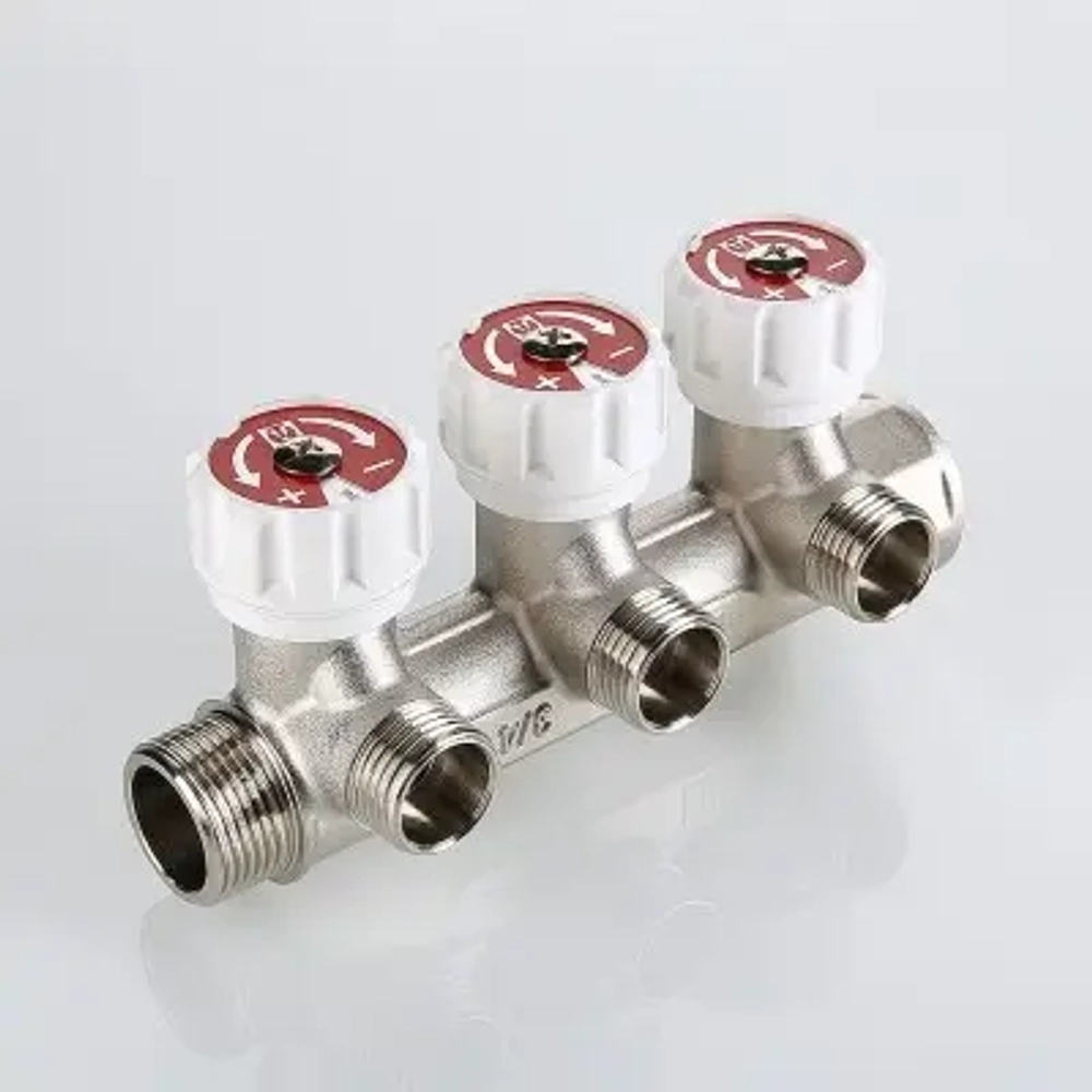 Коллектор регулирующий проходной 3 отвода ¾"в/н x ½"к Valtec VTc.570.N.0503