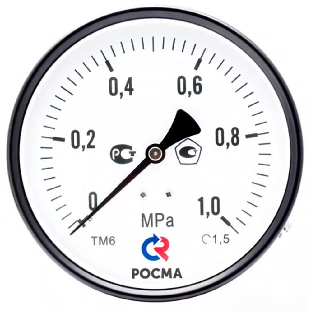 Манометр Росма ТМ-61GТЭ.GG (G-G.16MPa) М2Gх1.5 1.5 общетехнический 15Gмм, тип - ТМ-61GТ, эксцентрическое присоединение, G-G.16МПа, резьба М2Gх1.5, класс точности 1.5