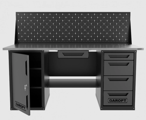 Верстак двухтумбовый дверь/4 ящиков с экраном и ящиком, серый 1800*700 Garopt, GT1800DY1Y4PP.grey