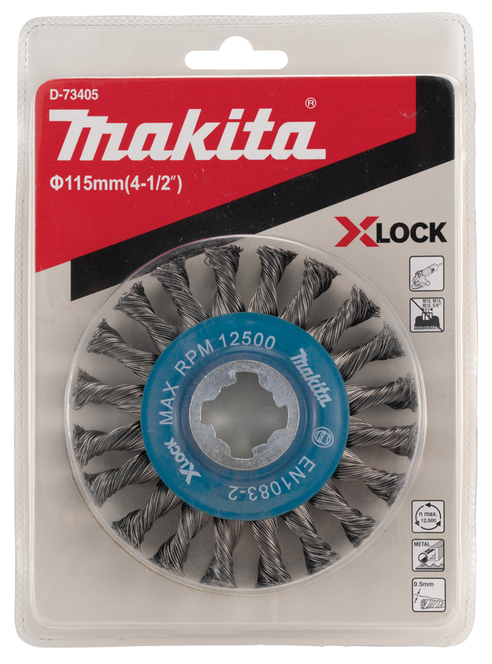 Щетка проволочная дисковая X-lock (d115 мм, толщ. проволоки 0,5 мм, толстые пучки ) Makita D-73405
