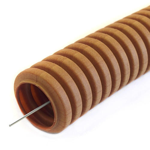 Труба ПВХ гибкая гофрированная д.16 мм, лёгкая, с протяжкой, цвет бук, (Бухта 25м) PR01.0035 ПРОМРУКАВ ПРОМРУКАВ