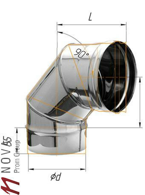 Колено Феррум угол 90°, нержавеющее (439/0,8мм), ф200