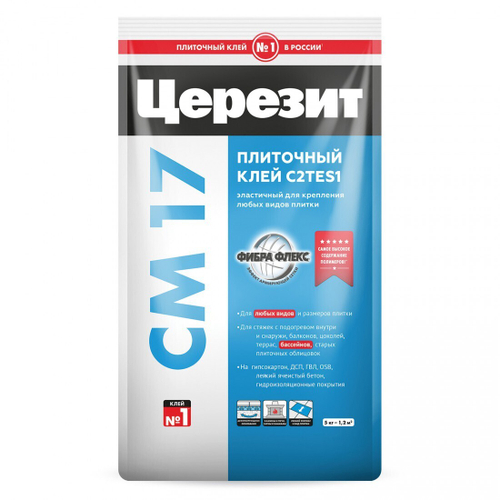 Клей Церезит CM 17 C2TES1 эластичный для любых видов плитки на сложные основания 5 кг, шт