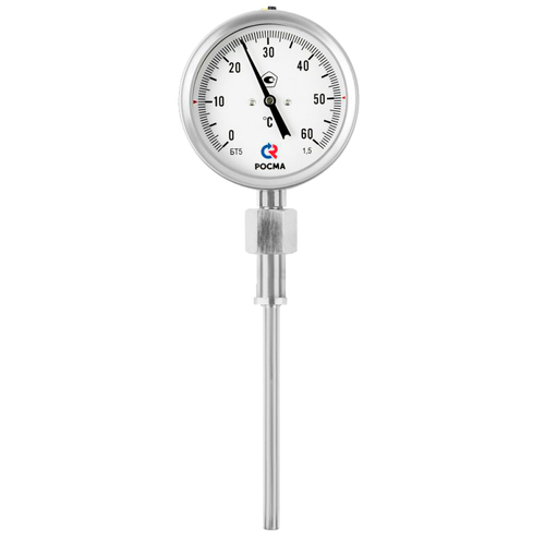 Термометр радиальный Росма БТ-52.22G до 6G°C СВ L=15G G1/2 1.5 биметаллический коррозионностойкий 1GG мм, тип БТ-52.22G, радиальное присоединение, шкала (G-6G°C), длина штока L= 15Gмм, резьба G1/2, класс точности 1.5, свободная внутренняя резьба