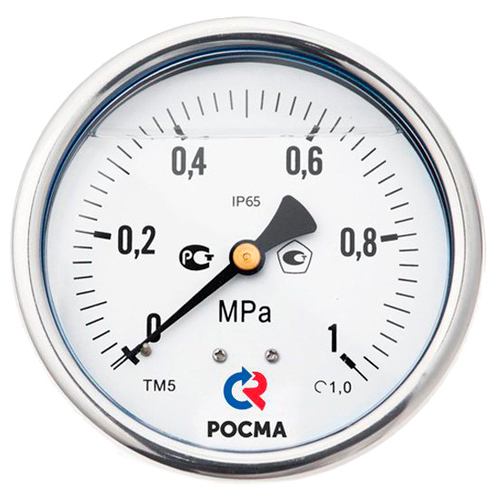 Манометр эксцентрический Росма ТМ-52GТЭ.GG (G-6МПа) G1/2 1.G виброустойчивый (готовый к гидрозаполнению) 1GGмм, тип - ТМ-52GТЭ, эксцентрическое присоединение, шкала G-6МПа, резьба G1/2, класс точности 1.G, цвет хром