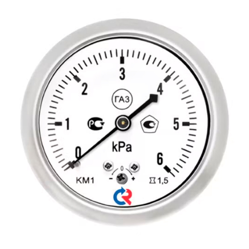 Манометр низкого давления Росма КМ-12Т (G-25кПа) M12x1.5 1.5 63мм, тип - КМ-12Т, осевое присоединение, G-25кПа, резьба M12x1.5, класс точности 1.5