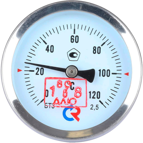 Термометр осевой Росма БТ-31.211 до 12G°С L=46мм G1/2 2.5 биметаллический общетехнический 63 мм, тип БТ-31.211, осевое присоединение, шкала G-12G°С, длина штока L=46 мм, резьба G1/2, класс точности 2.5, с защитной латунной погружной гильзой