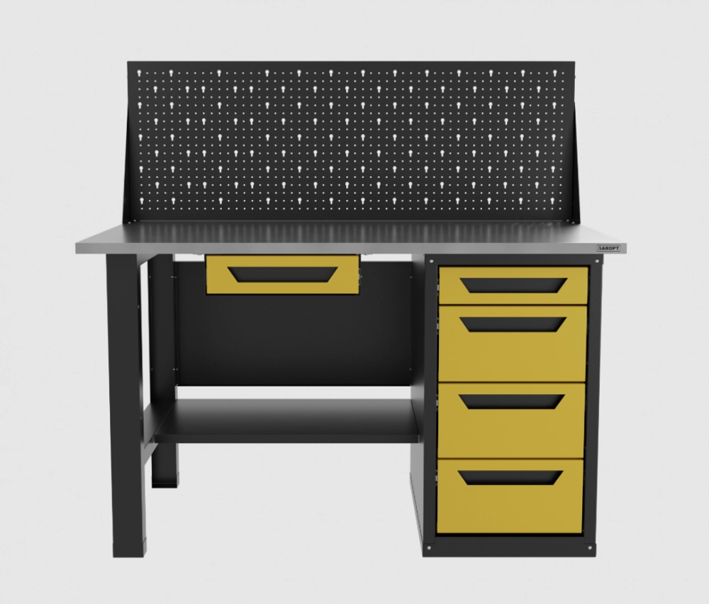 Верстак с ящиком однотумбовый 4 ящика с экраном желтый 1400*700 Garopt, GT1400STY1Y4PP.yell