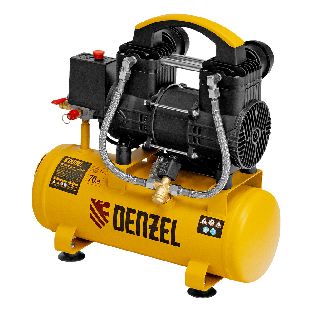 Компрессор безмасл. малошумный DLP-950/10, 950Вт,10 л, 2850 об/мин, 170 л/мин Denzel