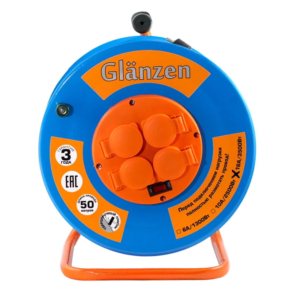 Удлинитель силовой на катушке GLANZEN 4 гн. КГ 3х1,5 арт. EB-50-009