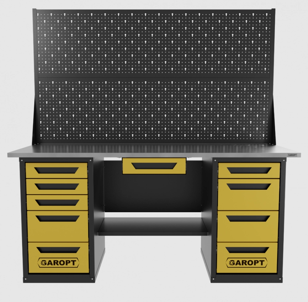 Верстак двухтумбовый 4 ящиков /5 ящиков с двумя экранами и ящиком, 1800*700 желтый GAROPT, GT1800Y1Y4Y5PP2.yell