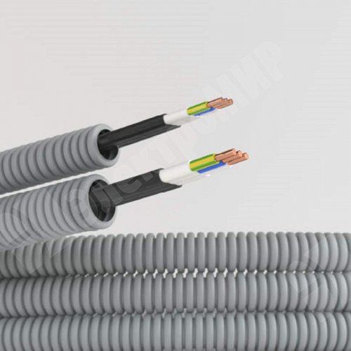 Электротруба ПВХ гибкая гофр. д.20мм, цвет серый, с кабелем ВВГ-Пнг(А)-LS3х1,5мм² Конкорд, 100м 9L920100KF DKC (ДКС)